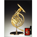 Gold Brass French Horn Miniature with Stand & Case 3.5"H